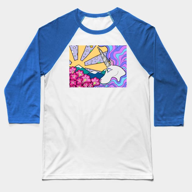 Unicorn Sunrise Baseball T-Shirt by JWCoenMathArt